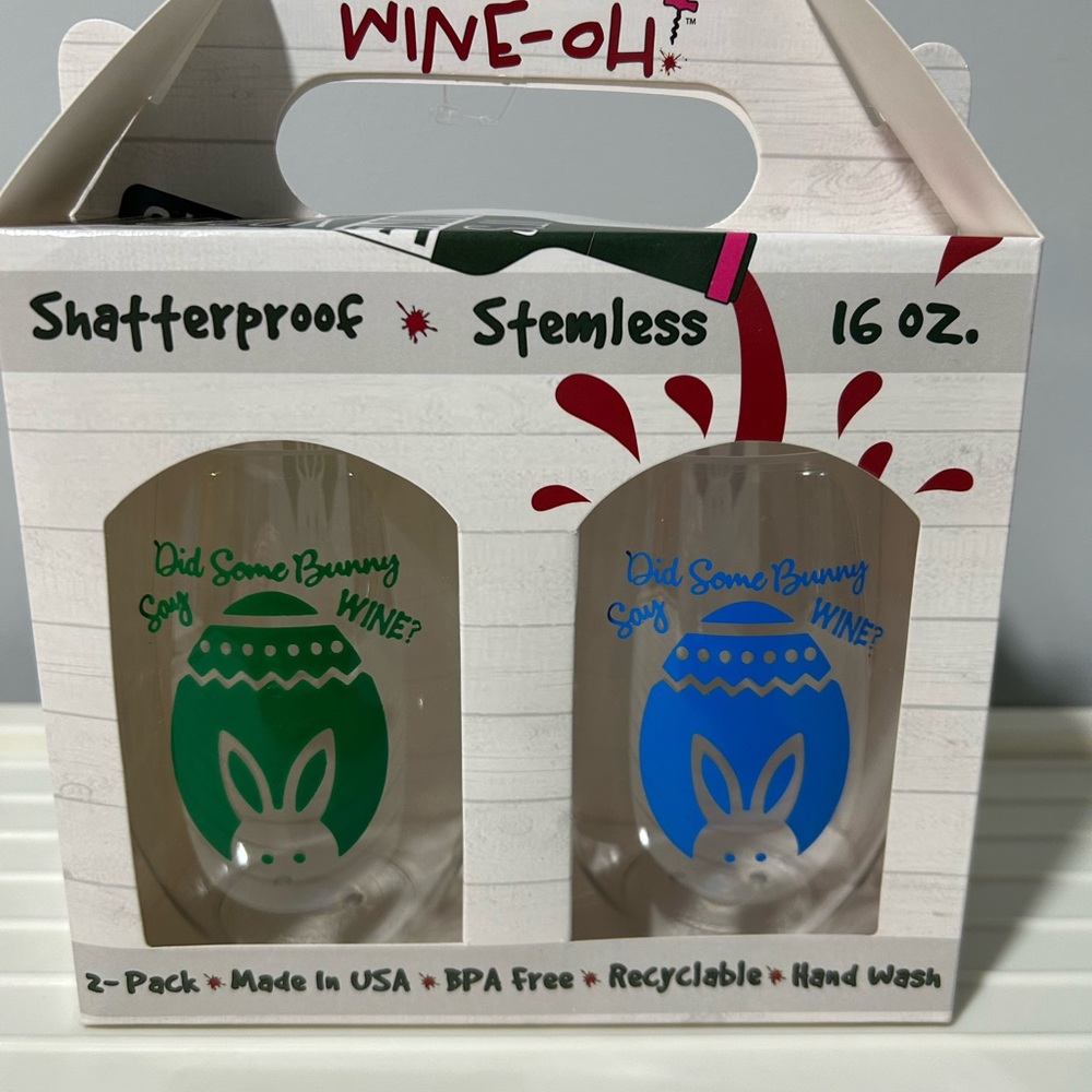 Did Some Bunny Say Wine? Shatterproof Plastic Stemless Wine Glasses - 2 Pack